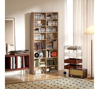 HOMCOM 640 CD/360 DVD Storage Unit, Blu-ray Media Storage Shelf with 18 Compartments and 14 Adjustable Shelves, CD Tower for Living Room, Bedroom, Office, Nature Wood Finish