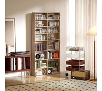 HOMCOM 640 CD/360 DVD Storage Unit, Blu-ray Media Storage Shelf with 18 Compartments and 14 Adjustable Shelves, CD Tower for Living Room, Bedroom, Office, Nature Wood Finish