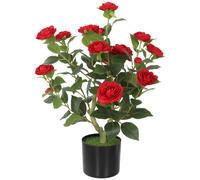 HOMCOM 65cm Artificial Camellia Flower Plant in Pot with 116 Lush Leaves & Moss Effect, Red