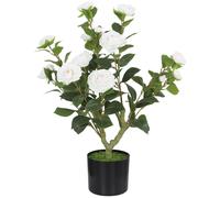HOMCOM 65cm Artificial Camellia Flower Plant in Pot with 116 Lush Leaves & Moss Effect, White
