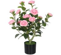 HOMCOM 65cm Artificial Camellia Flower Plant Realistic Silk Flowers Pink