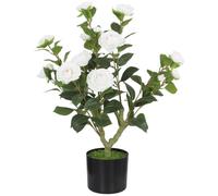 Homcom 65Cm Artificial Camellia Flower Plant With 116 Lush Leaves, White