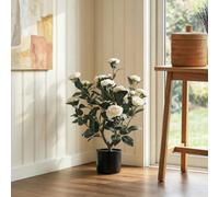 Homcom 65Cm Artificial Camellia Flower Plant With 116 Lush Leaves, White