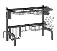 HOMCOM Over The Sink Dish Drainer Rack, 2 Tier Dish Rack for Kitchen, Black
