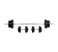 HOMCOM 65kg Adjustable Barbell Weights Set, 2-in-1 Dumbbells and Barbell Set with Knurled Bar, Free Weights Training Equipment, for Home Gym, Exercise Black