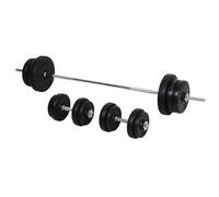 HOMCOM 65kg Adjustable Dumbbells 2-in-1 Barbell Weights Set Knurled Bar