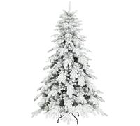HOMCOM 6ft Artificial Christmas Tree, Snow Flocked Christmas Tree with Realistic Dense Branches, Hinged Design, Metal Stand, Wide Shape, Easy Assembly, Xmas Home Decoration, Green White