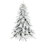 HOMCOM 6ft Artificial Christmas Tree Snow Flocked Metal Stand Green White | Realistic Dense Branches, Hinged Design, Wide Shape, Easy Assembly, Xmas Home Decoration