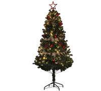 HOMCOM 6ft Artificial Christmas Tree With LED Lights And Red Decorations - 105 x 180Hcm | TJ Hughes