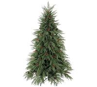 HOMCOM 6ft Artificial Christmas Tree with Pinecones, Red Berries, Hinged | Predecorated Xmas Tree with 2843 Branch Tips, Foldable Metal Base for Home Office Holiday Decoration, Green