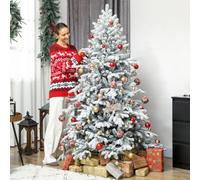 HOMCOM 6ft Snow Flocked Christmas Tree with Realistic Tips, Hinged Xmas Tree with Wide Shape, Foldable Metal Stand, Easy Assembly, for Home Decor