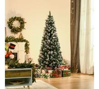 HOMCOM 6FT Artificial Christmas Tree Xmas Pencil Tree with Red Berries and Pinecones Holiday Home Indoor Decoration with Foldable Feet, Green