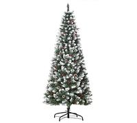 HOMCOM 6FT Artificial Christmas Tree Xmas Pencil Tree with Red Berries and Pinecones Holiday Home Indoor Decoration with Foldable Feet, Green
