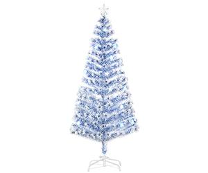 HOMCOM 6FT Artificial Fibre Optic Christmas Tree Seasonal Decoration w/LED Lights Pre-Lit Easy Store White Blue