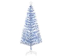 HOMCOM 6FT Artificial Fibre Optic Christmas Tree w/LED Lights White Blue