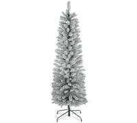 HOMCOM 6ft Artificial Pencil Christmas Tree Metal Base, Snow Flocked, White