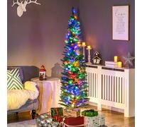 HOMCOM 6' Artificial Prelit Christmas Trees Holiday Décor with Colourful LED Lights, Pencil Shape, Steel Base Aosom UK