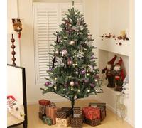 HOMCOM 6ft Artificial Prelit Christmas Tree with Warm White LED Lights and 796 Tips, Metal Stand, Xmas Tree with Purple Ornaments for Home Office Holiday