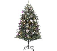 HOMCOM 6ft Artificial Prelit Christmas Tree with Warm White LED Lights and 796 Tips, Metal Stand, Xmas Tree with Purple Ornaments for Home Office Holiday
