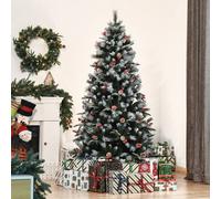 Homcom 6Ft Artificial Snow Dipped Christmas Tree Xmas Pencil Tree Holiday In Green Green 6ft