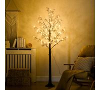 Homcom 6Ft Artificial Tree With Warm White Led Lights, Baby Breath Flowers In Brown Brown One Size