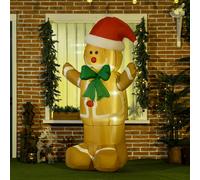 HOMCOM 6ft Christmas Inflatable Gingerbread Man & Santa Hat w/ LED Lights