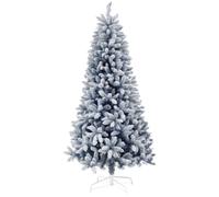 HOMCOM 6 ft Blue Snow-Flocked Christmas Tree with Hinged Branches, Flame-Retardant, Steel Base - Indoor Use, 700 Tips (830-866V01BU)