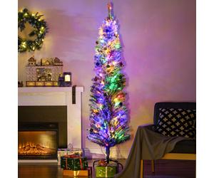 HOMCOM 6ft Flocked Artificial Christmas Tree with LED Lights, Pre-decorated with Berry Clusters & Pine Cones | Indoor, Flame Retardant | 830-756V70GN