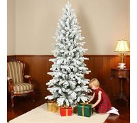 HOMCOM 6ft Flocked Christmas Tree Hinged Pencil Christmas Tree Green White