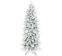 HOMCOM 6ft Flocked Christmas Tree, Hinged Pencil Christmas Tree with Realistic Branches, Easy Assembly, Slim Shape, Artificial Xmas Home Decoration, Green White