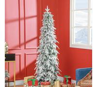 HOMCOM 6ft Pencil Artificial Christmas Tree, Snow Flocked Xmas Tree with Downswept Branches and 600 Tips, Auto Open, Steel Base, Holiday Decoration for Home Office, Green
