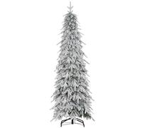HOMCOM 6ft Pencil Artificial Christmas Tree, Snow Flocked Xmas Tree with Downswept Branches and 600 Tips, Auto Open, Steel Base, Holiday Decoration for Home Office, Green