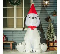 HOMCOM 6ft Inflatable Christmas Puppy Dog Wearing Santa Hat Built-in LED Light