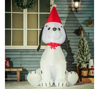 HOMCOM 6ft Inflatable Christmas Puppy Dog Wearing Santa Hat Built-in LED Light - 6ft