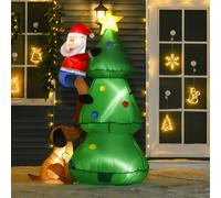 HOMCOM 6ft Inflatable Christmas Tree, LED Light with Santa Claus Dog Decoration
