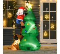 HOMCOM 1.8M Inflatable Christmas Tree LED Light With Santa Claus Dog Decoration, Green