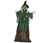 HOMCOM 6ft Halloween Witch Decoration, Outdoor Activated Prop with Light Up Eyes Magical Heart, Sound Activated