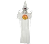 HOMCOM 6ft Outdoor Halloween Decoration Witch with Pumpkin, Standing Skeleton Witch Prop Life Size with Sound and Motion Activated, Light Up Eyes, Laughing Sound, Posable Arms, White