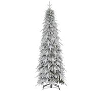 HOMCOM 6ft Pencil Artificial Christmas Tree Snow Flocked Downswept Green | 600 Tips, Auto Open, Steel Base, Holiday Decoration, for Home Office, Xmas Tree
