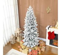 HOMCOM 6ft Pencil Christmas Tree with Snow, Realistic Tips, Easy Assembly, Green