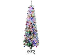 HOMCOM 6ft Flocked Artificial Christmas Tree with LED Lights, Pre-decorated with Berry Clusters & Pine Cones | Indoor, Flame Retardant | 830-756V70GN