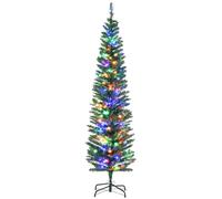 HOMCOM 6ft Pre Lit Artificial Christmas Tree with 150 Colourful LED Lights | Holiday Décor, 390 Tips, Pencil Shape, Steel Base