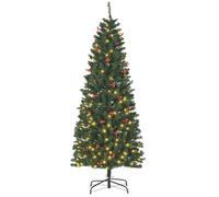 HOMCOM 6FT Prelit Artificial Pencil Christmas Tree with Red Berry Green | Warm White LED Light, Holiday Home Xmas Decoration
