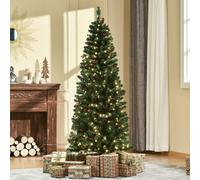 HOMCOM 6FT Prelit Pencil Christmas Tree w/ LED Light, Berry, Xmas Decoration