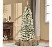 HOMCOM 6FT Prelit Snow Flocked Christmas Tree w/ Light, Xmas Decoration Green