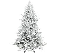 HOMCOM 6ft Snow Flocked Christmas Tree with Realistic Tips, Hinged Xmas Tree with Wide Shape, Foldable Metal Stand, Easy Assembly, for Home Decor