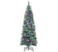 HOMCOM 6FT Tall Prelit Pencil Slim Artificial Christmas Tree Green | Realistic Branches, 300 Colourful LED Lights, 618 Tips, Xmas Decoration