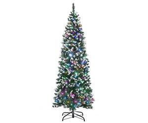 HOMCOM 6FT Tall Prelit Pencil Slim Artificial Christmas Tree Green | Realistic Branches, 300 Colourful LED Lights, 618 Tips, Xmas Decoration