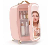 HOMCOM 6L Mini Fridge with LED Mirror, 26dB Quiet Operation, Pink | Portable Skincare Refrigerator, Cosmetic Fridge, Bedroom, Office