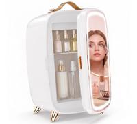 HOMCOM 6L Mini Fridge with LED Mirror, 26dB Quiet Operation, White | Portable Skincare Refrigerator, Cosmetic Fridge, Bedroom, Office